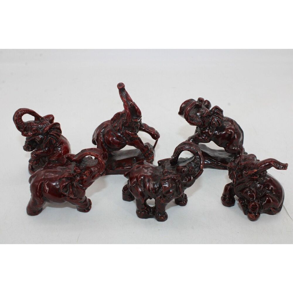 Lot Of 6 Chinese Heavy Resin Mini Elephants
